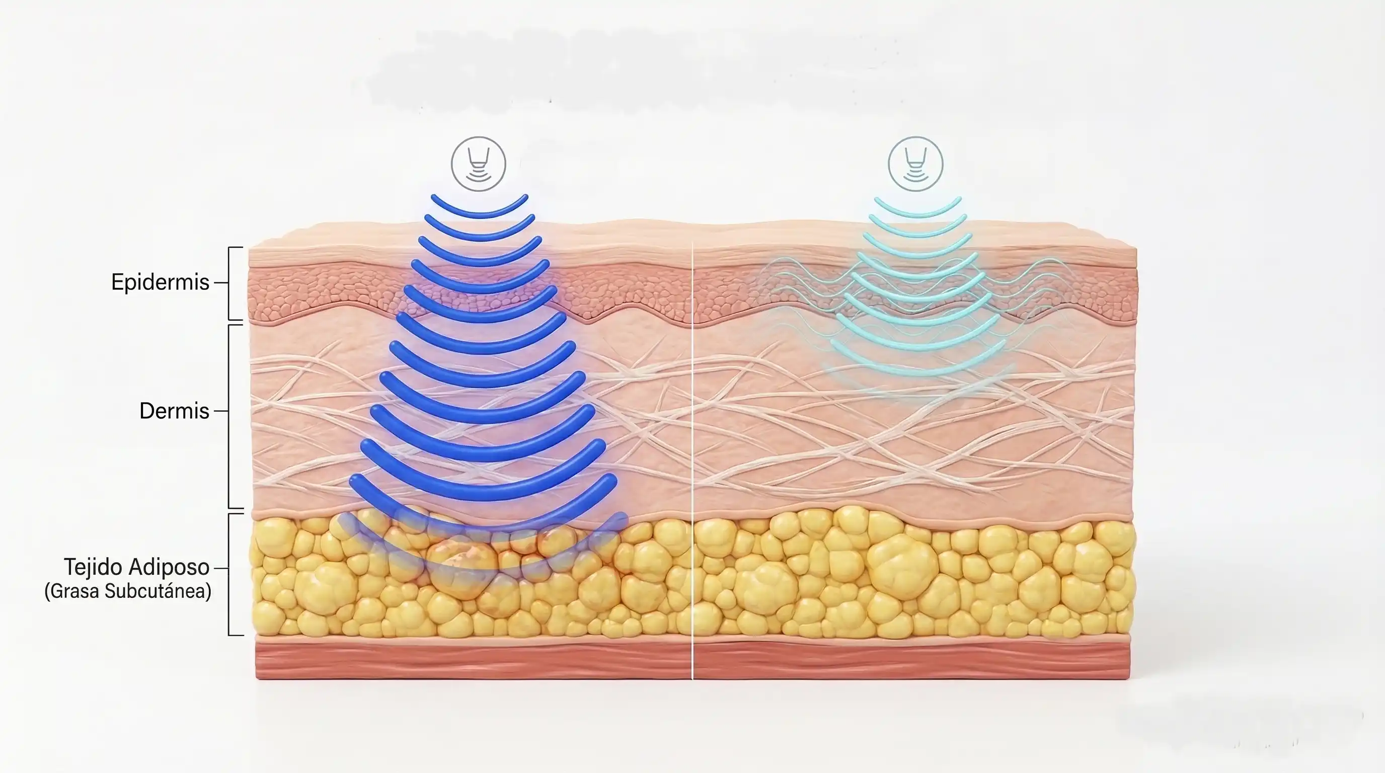 Esquema de ondas de cavitación estética