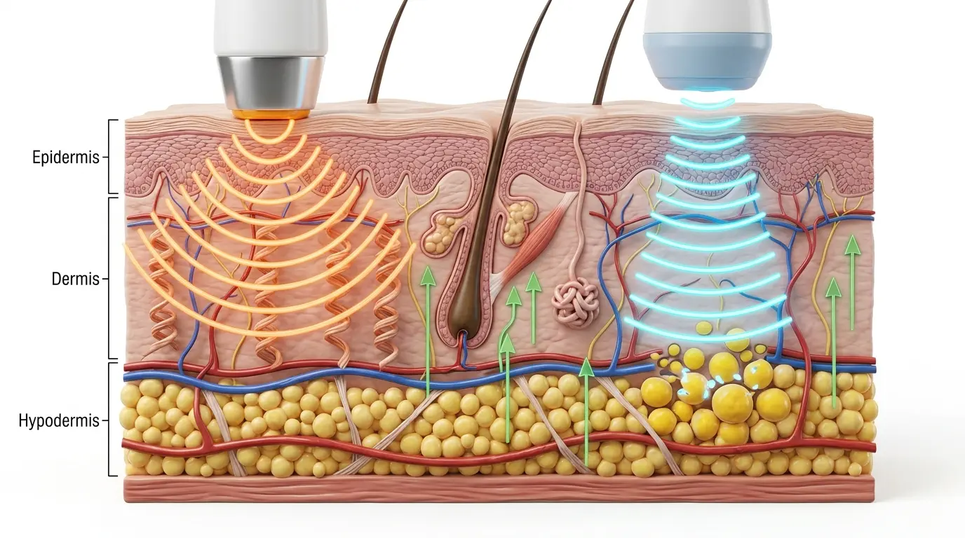 Infografía médica 3D de capas de la piel y aparatología