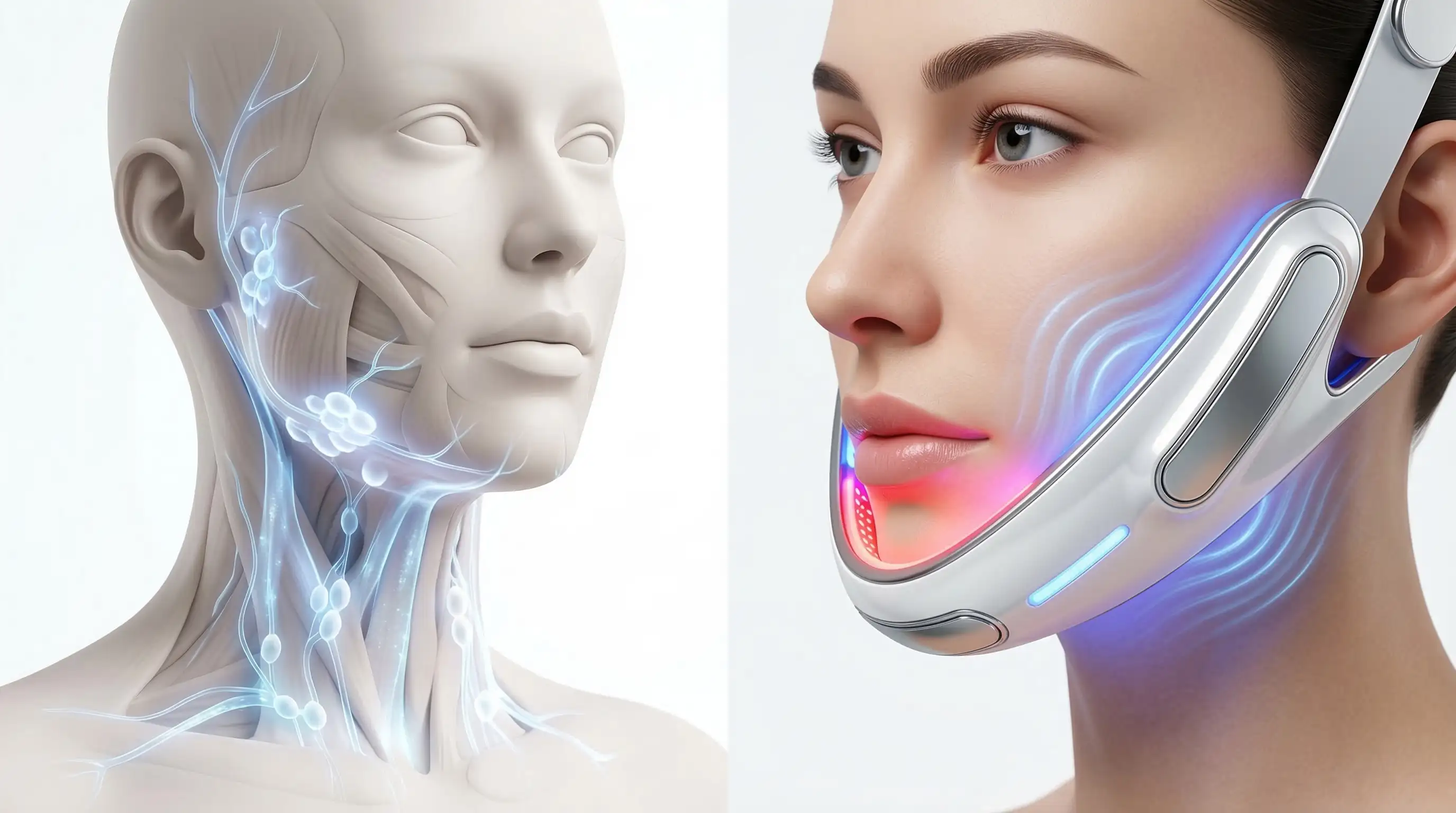 Esquema 3D de microcorrientes y fototerapia facial