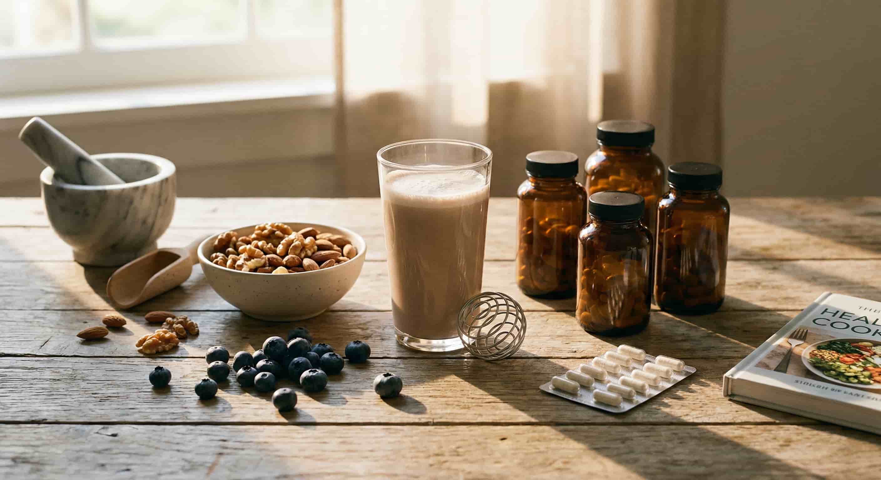 Suplementación deportiva y alimentos clave como arándanos y nueces para la recuperación de tejidos en deportistas veteranos.