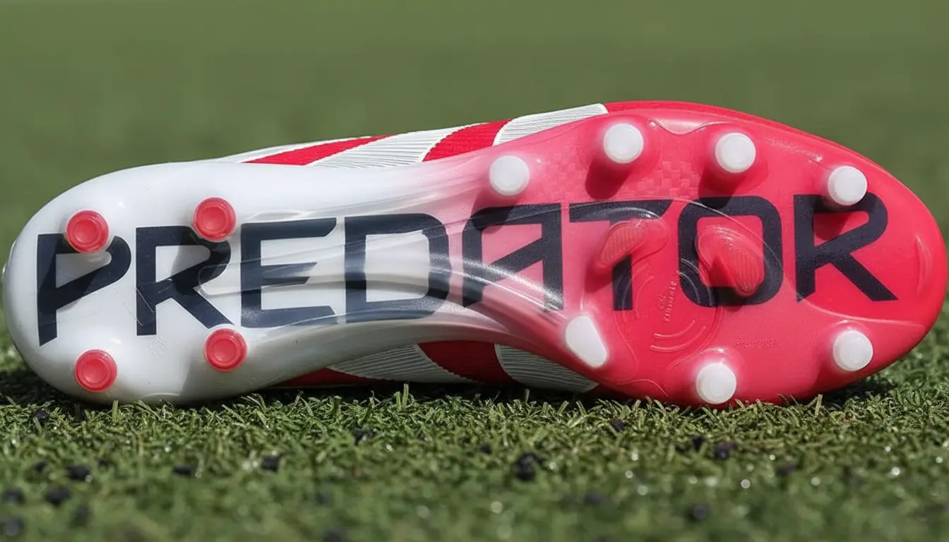 Detalle técnico de la suela AG de una bota Adidas Predator Elite con configuración de tacos específicos para mejorar la tracción y reducir el estrés articular