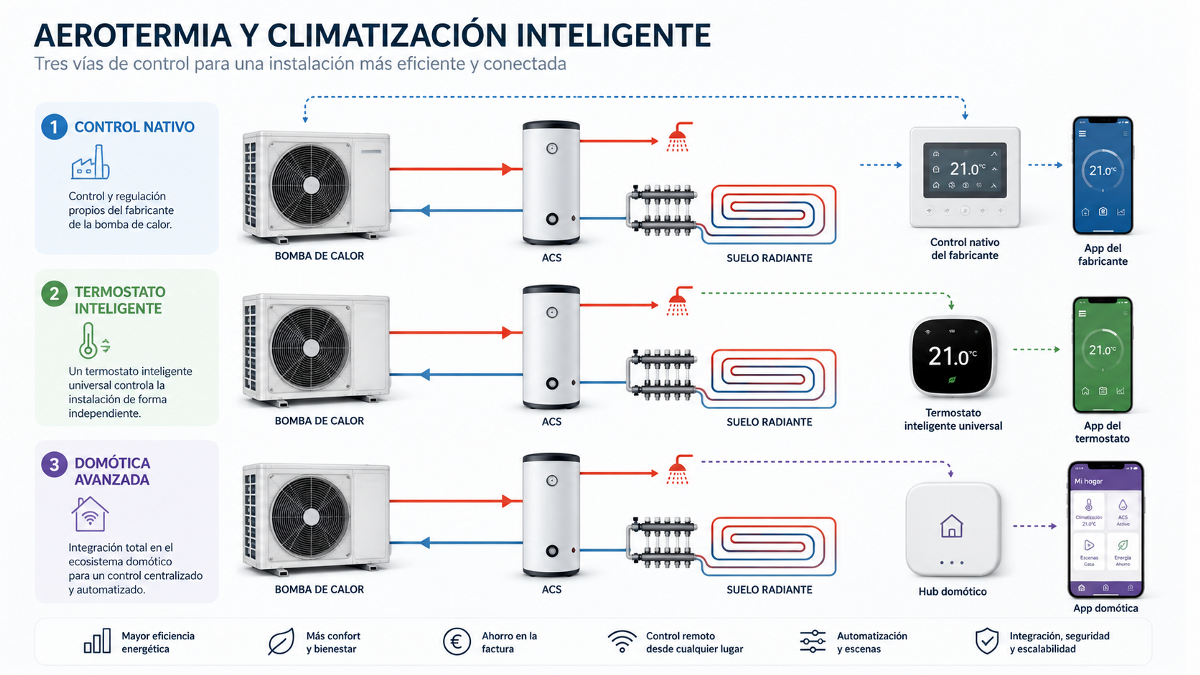 Diferencias entre aerotermia aire-agua y aire-aire con ACS, suelo radiante, radiadores y unidades interiores